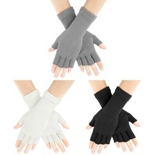 3 Pair Fingerless Gloves for Women Half Finger Gloves Winter Stretchy Knit Fi