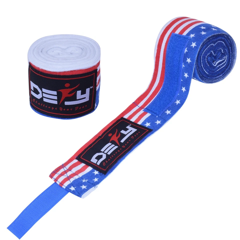 DEFY SPORTS Boxing Hand Wraps inner glove 180" Elastic MMA Muay Thai Bandage Pair USA FLAG