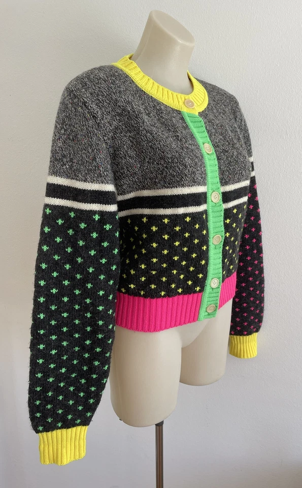 Moschino Jeans Vintage Jersey Cárdigan Tejido Lana Merino Fluo Italia 1990 IT46-L Foto 4 de 4