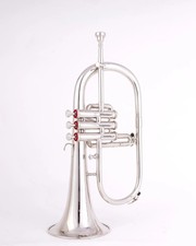 Brass Bb Flugelhorn 3 Valves Silver Plated, Jazz Band Instrument With Case