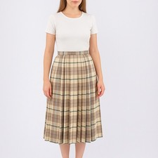 Vintage 70s JG Hook Plaid Pleated Midi Skirt ALine Academia Career Preppy