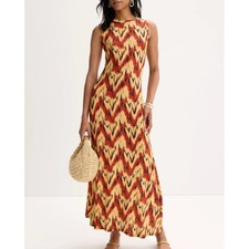 Ulla Johnson Brown Batik Midi Dress MEDIUM Bodycon Jersey Vacation Designer $420