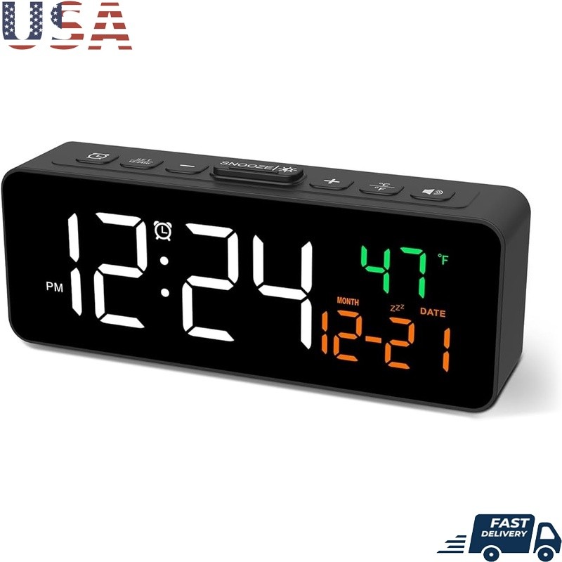 Compact Digital Alarm Clock Adjustable Brightness Temperature Display Indoor Use