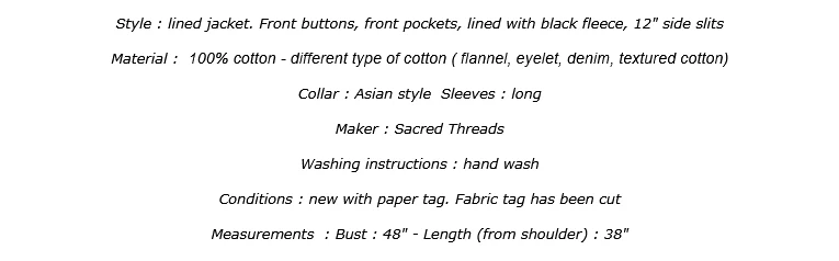 SACRED THREADS hippy boho pocket patch cotton flannel lined JACKET COAT TOP 1X - Image 2 of 4