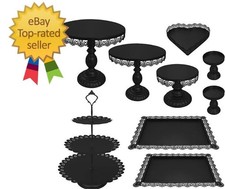 9 Pc Metal Cake Stand Set 3 Tier Cupcake Dessert Display Tower Trays Black