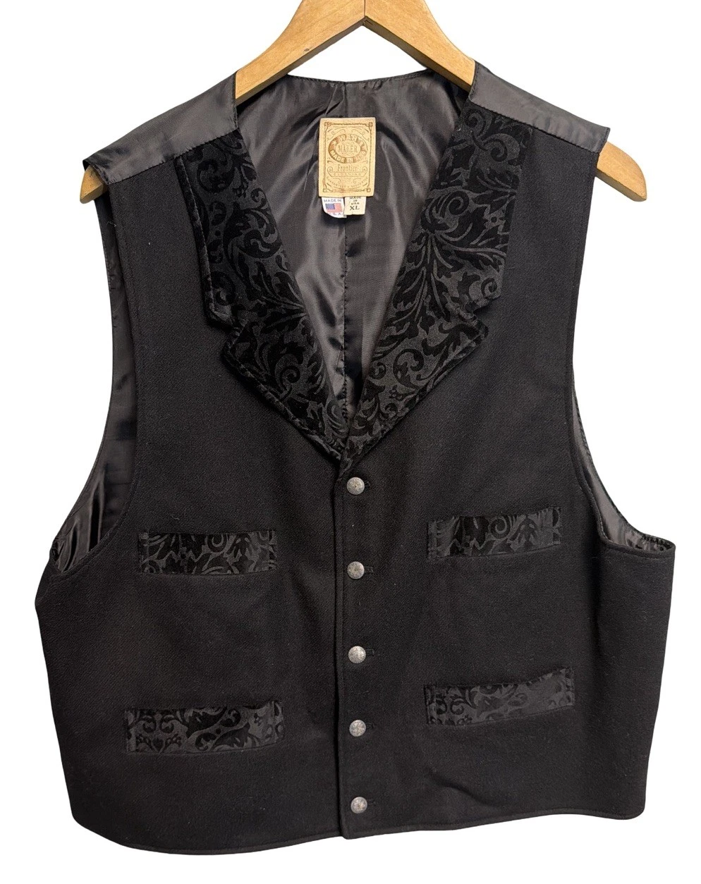 Wah Maker Men’s Black Western Wool Paisley Vest Size XL - product detail image 1