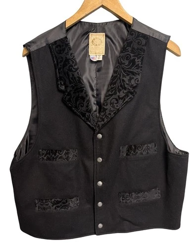 Wah Maker Men’s Black Western Wool Paisley Vest Size XL video thumbnail