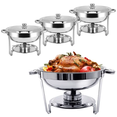 NEW 2/4 5L Chafer Chafing Dish Set Stainless Steel Round Bain Marie Food Warmer - Image 1 of 4