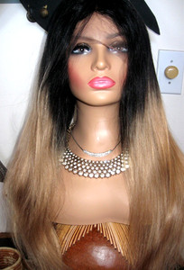 Two 2 FULL LACE Wigs Caramel & Lt Blonde Rooted 24" &18" Human Hair NEW