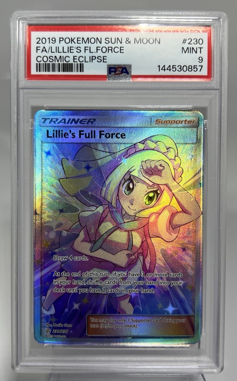 2019 POKEMON SUN & MOON COSMIC ECLIPSE #230 FULL ART/LILLIE'S FULL FORCE PSA 9