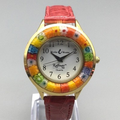Vecchia Venezia Raffinato Womens Watch 37mm Murano Bezel Leather New Battery