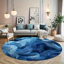 100cm*100cm1pc Abstract Blue Teal Tulle Velvet Round Mat - Soft, Non-Slip, Machi