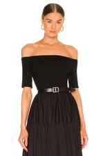 ENZA COSTA Stretch Silk Half Sleeve Off Shoulder Top Black S $150 E1