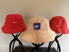 Lot of 3 Nike Bucket Hats Youth/Kids - Sherpa Fleece Cotton Twill - Red Tan