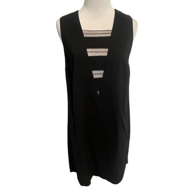 Tocca Black Shift Dress Womens Size 4 Sheer Mesh Cut Outs Wool Blend LBD Small