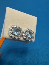 5.25 Carat Aquamarine And Diamond Lab Created Grown Gemstone Earrings $1570