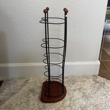 Vtg 22" Wave Style CD Rack Tower Storage Black Wire Wood Base Y2K Retro