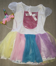 girls LARGE UNICORN HALLOWEEN COSTUME DRESS HEADBAND HORN PASTEL PRETEND PLAY