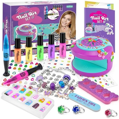 LEMONDREAM Maniküre-Set für Kinder 6 7 8 9 10 11 12, Nagellack-Set mit Schmuck, Spielzeug,