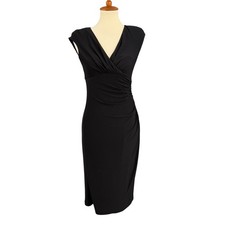 Lauren Ralph Lauren Sheath Dress Size 4 Black Ruched V-Neck Sleeveless