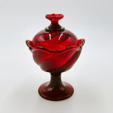 Fenton Ruby Red Amberina Covered Candy Dish Compote w/Pedestal Twist Pattern
