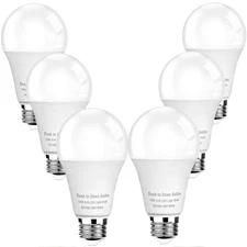 6-Pack Dusk to Dawn Light Bulbs Outdoor, A19 LED Photocell Sensor Bulbs Auto On/