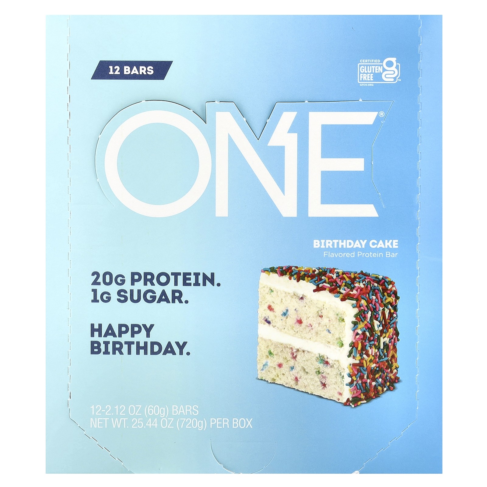 One Brands, One Bar, Birthday Cake, 12 Bars, 2.12 oz (60 g) Each
