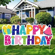 Happy Birthday Yard Sign with Stakes, Colourful Birthday Lawn Signs 37" Large