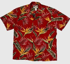 Vtg Paradise Found Hawaiian Shirt Sz M Bird Magnum P I Red Yellow Honolulu Aloha