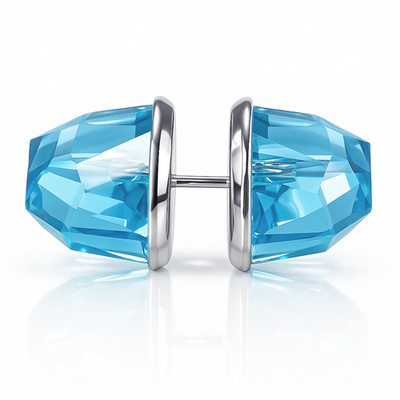 Swarovski Lucent Single Stud Earring Blue Octagon Crystal Rhodium Plated 5600255