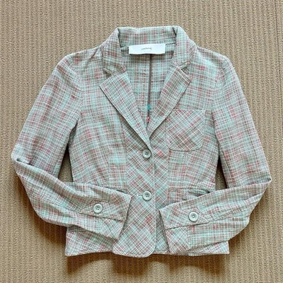 Cacharel vintage Y2K green red pastel check slim blazer smart casual preppy