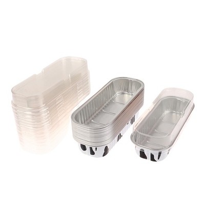 10Pcs Reusable Rectangle Aluminum Foil Tin Cup with Lids Pudding Cake Mold