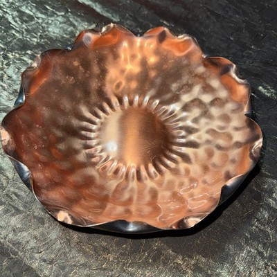 Vintage Gregorian 9 inch Beveled Dish Solid Copper Hammered Out. Made In The USA