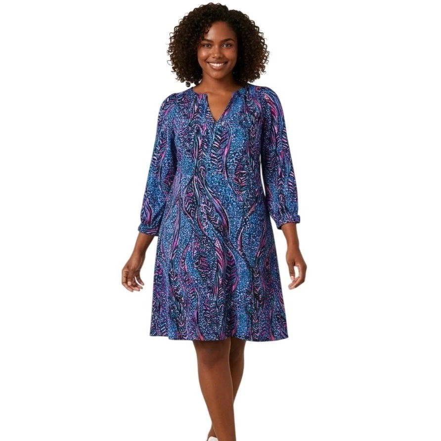 knee length dresses for ladies Women Size L Lilly Pulitzer Blue long sleeve dress  Serendipity  Consignment Boutique