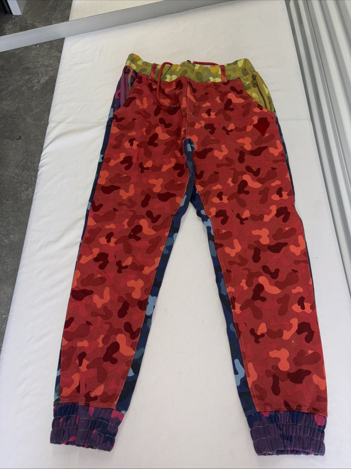 Vintage Ron Bass Mens Extra Large Red Blue Camo Colorblock Hip Hop Urban Pants