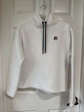 FILA Women's MED Long Sleeve Fleece Pullover Hooded Sweatshirt White
