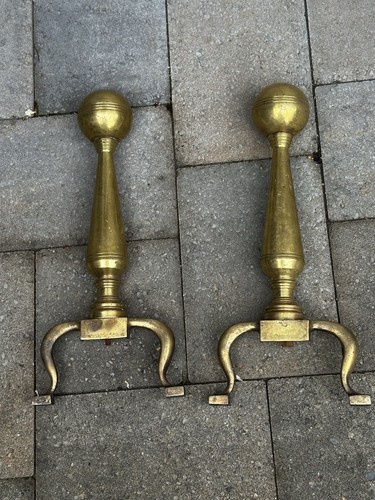 Gorgeous Pair of Vintage Brass Ball Fireplace Andirons - Classic - No Fire Dogs