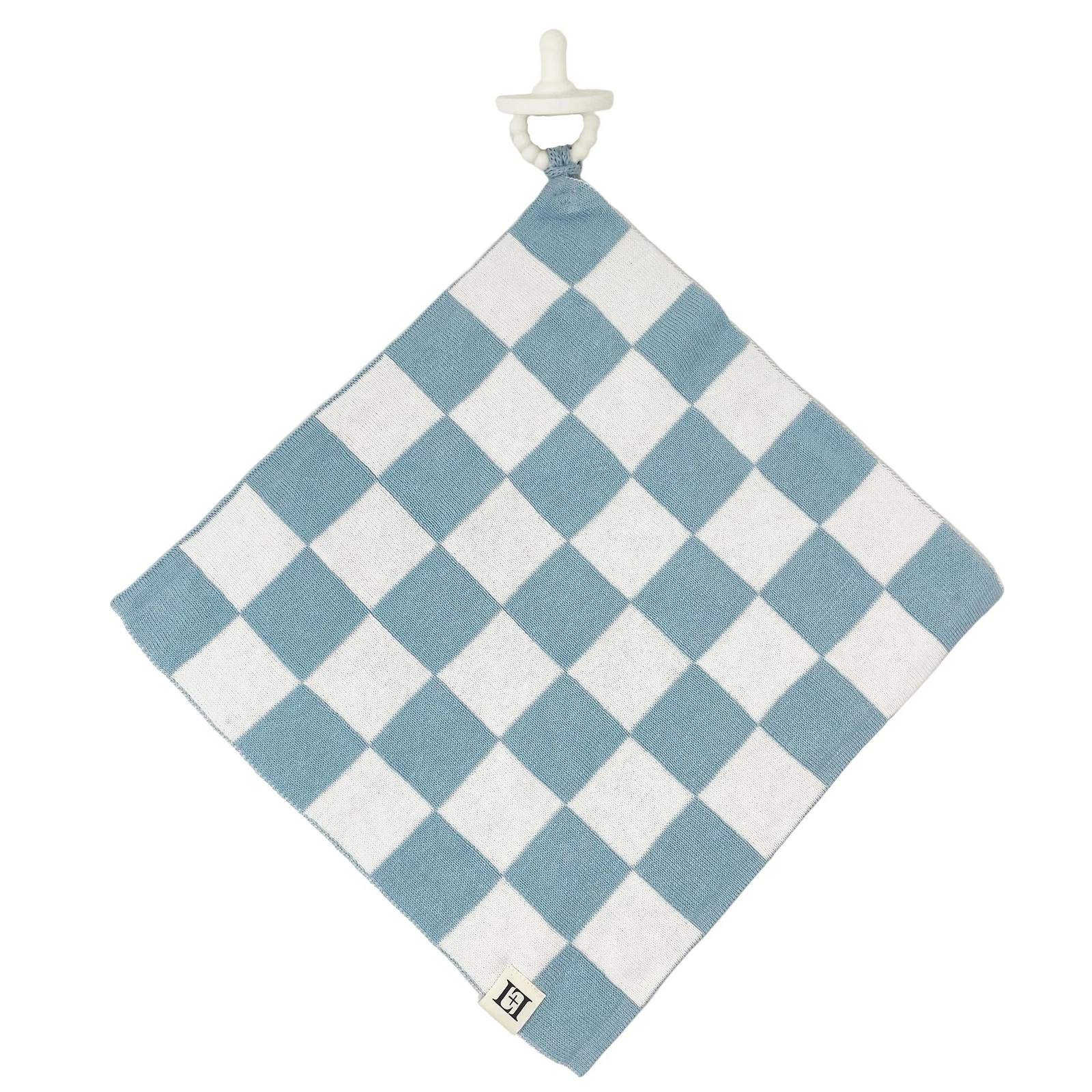 L+L USA Checkered Baby Lovey 100% Organic Cotton Pacifier/Teether Holder...