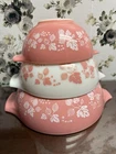 Vintage Pyrex Pink Gooseberry Cinderella Mixing Bowl Set of 3 Nesting Sizes