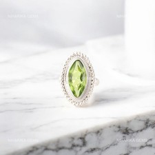 Marquise Peridot Stone August Mother Solitaire Anniversary Ring Sterling Silver