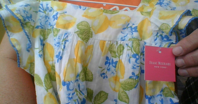 NWT Isaac Mizrahi Girl M 7/8 Lemon/Blue Floral Summer Top Lace Double Ruffle Slv