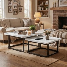Set of 2 Nesting Coffee Tables Sofa Side End Table for Bedroom Balcony Square