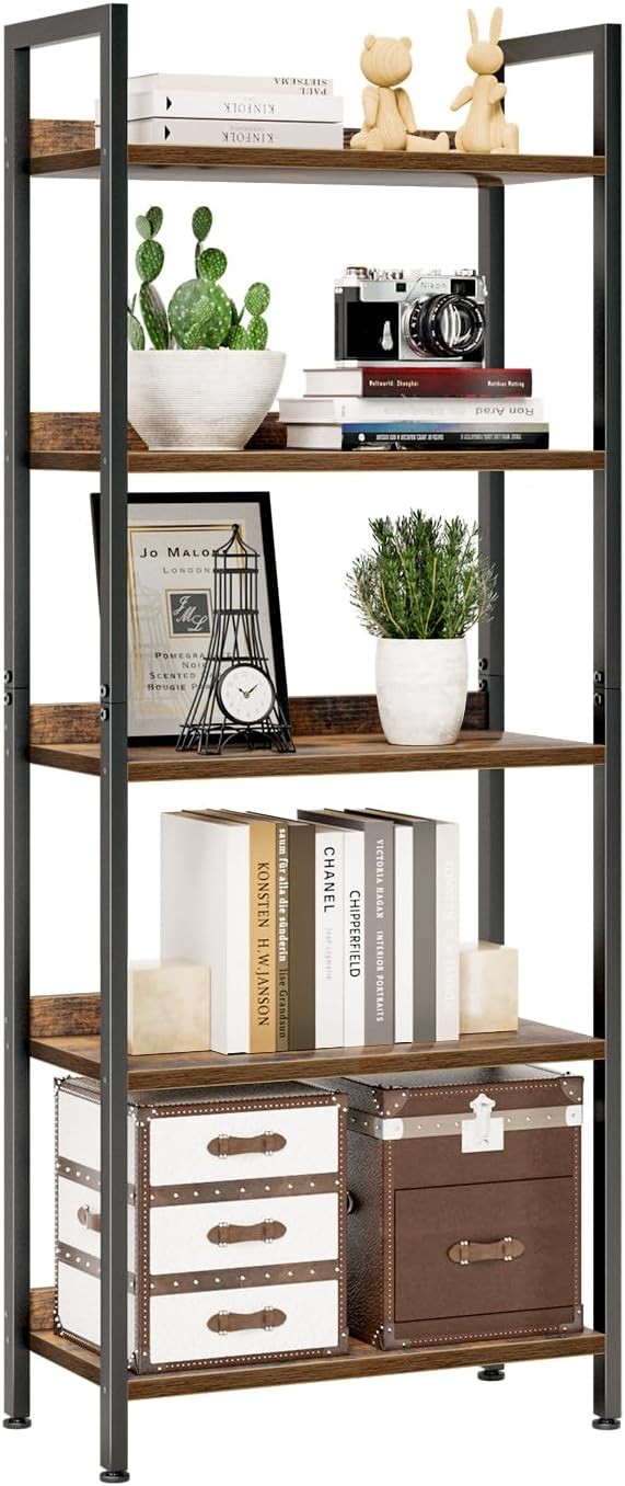 5 Tier Bookshelf for Home Office Storage Organizer Free Standing Bookcase