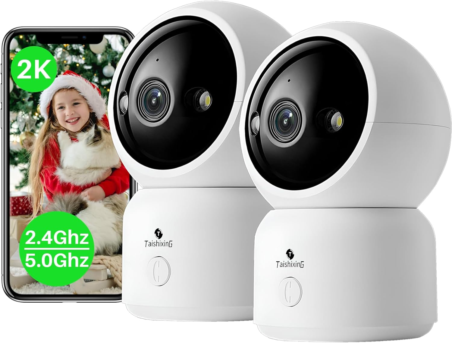 2K Indoor Security Camera 2 Packs, Baby Monitor&Pet Camera 360-Degree for Home S-image