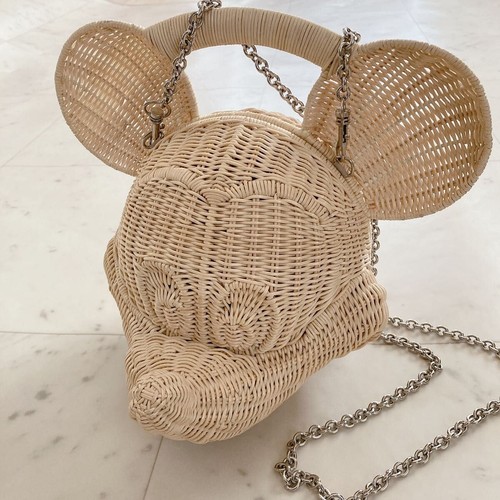 Mickey Mouse Natural Rattan Basket Bag Disney collection F/S Japan Rare - Picture 2 of 12