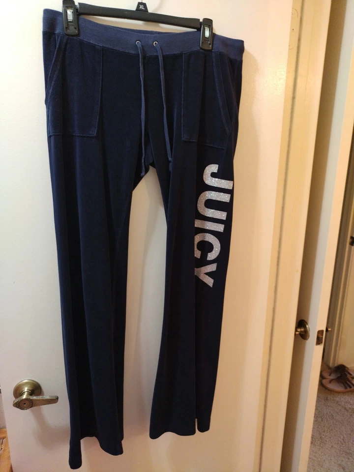 Juicy Couture Velvet Coral Track Sweatpants Size M Dark Royal Blue 