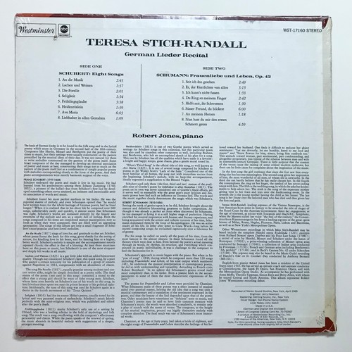 TERESA STICH-RANDALL: German Lieder Recital (Vinyl LP Record Sealed) - Imagen 2 de 5