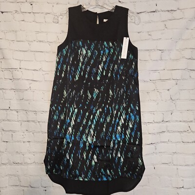 Nwt Three Eighty Two Black Graphic Print Crewneck  Sleeveless Mini Dress Sz XS
