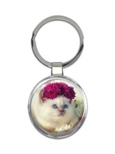Cat : Gift Round Keychain Kitten Animal Pet Cute Funny Feline Pets Lover Mom