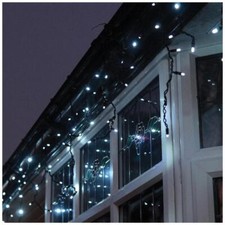 60 LED Connectable Icicle Lights with Black Cable Cool White 2m Xmas Decorations